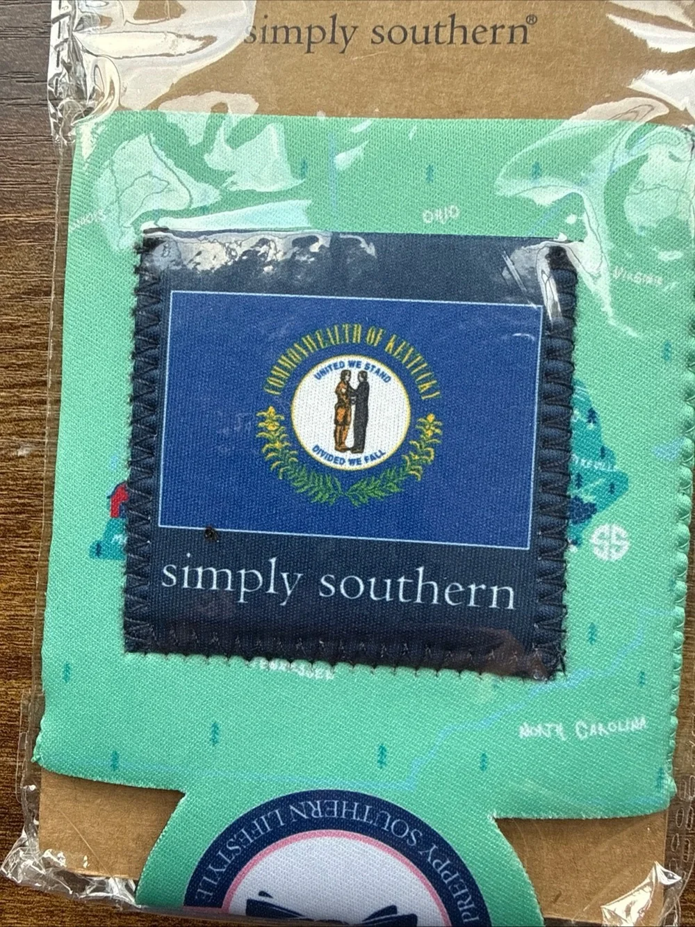 Simply Southern Kentucky Koozie. Simply Huggiez. Green W/ KY State & City. NWT.